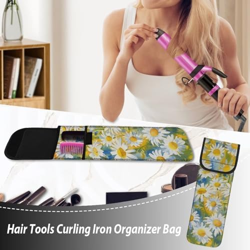 ZOUTAIRONG Daisy Curling Iron Bag for Traveling Hair Straightener Case Curling Iron Travel Case Heat Resistant Curling Iron Holder for Salon Station Women's Storage Bag Flat Iron Case Travel Bag - Image 2