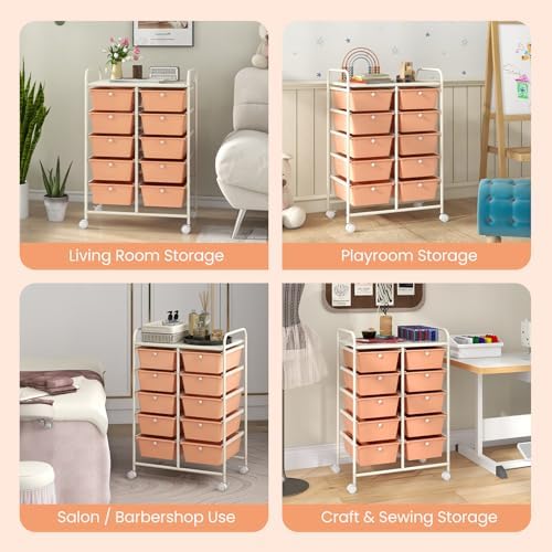 Giantex 10 Drawers Rolling Cart, Classroom Organizers, Storage Cart with Wheels, for Teacher Office Home School Supplies Tool Craft Art Paper, Peach Fuzz - Image 5