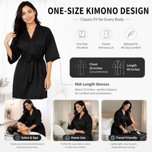 WUWEOT 4 Pack Salon Client Gown Robes Cape, Waterproof Hair Dye Cape, 43 Inch Long Black Soft Kimono Style Barber Smock for Hair Stylist with Adjustable Tie to Hair Cutting, Hair Coloring - Image 2
