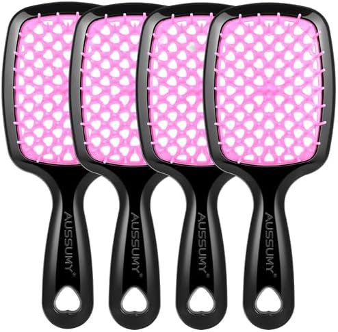 4 Pack Vented Detangling Hair Brush - Detangler Hairbrush with Soft Bristles for Effortless Tangle Free - Ideal for Wet Dry or Curly Damaged Hair for Women Men Kids by Aussumy