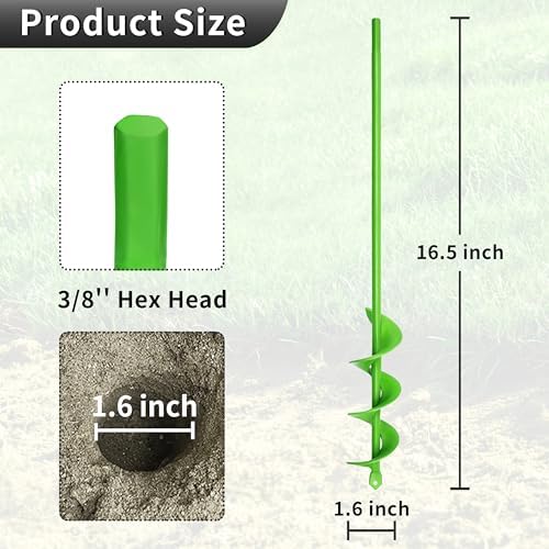 Auger Drill Bit for Planting,1.6"x16.5" Extended Length Garden Auger Spiral Drill Bit, Heavy Duty Post Hole Digger for Bulbs,Flowers & Bedding Plants,Fits 3/8" Hex Drill - Image 2