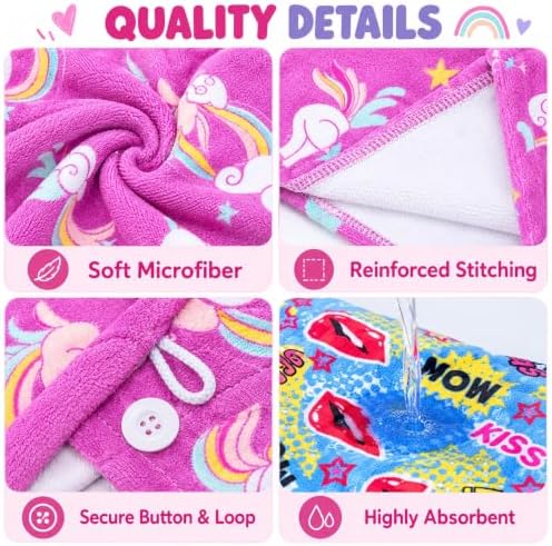 Microfiber Hair Towel Wrap for Kids Girls, Ultra Absorbent, 3 Pack - Image 3