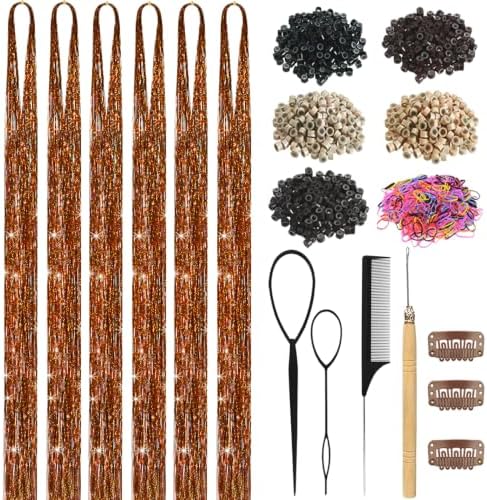 Bronze Hair Tinsel Kit for Girls Women Fairy Glitter Tinsel Hair Extensions by LEDIZE