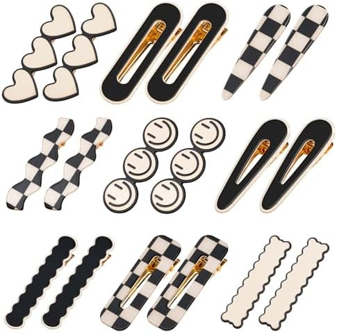 Gingbiss 18 Pcs Hair Clips for Women Girls, Black White Checker Barrettes by Gingbiss