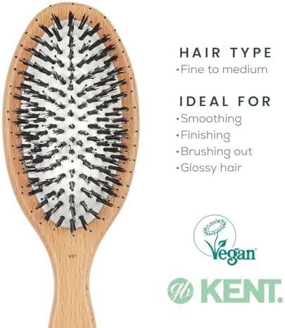 Kent V01 Vegan Boar Bristle Hair Brush with Nylon Pins, Organic Hair Brush for Styling and Detangling, Paddle Brush Ideal for All Hair Types (Large) - Image 3