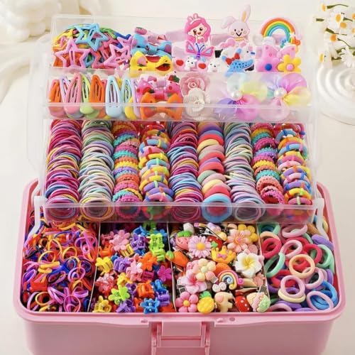 618 Pieces Kid Hair Accessories For Girl, Colorful Rubber Bands Craft Set by Unknown