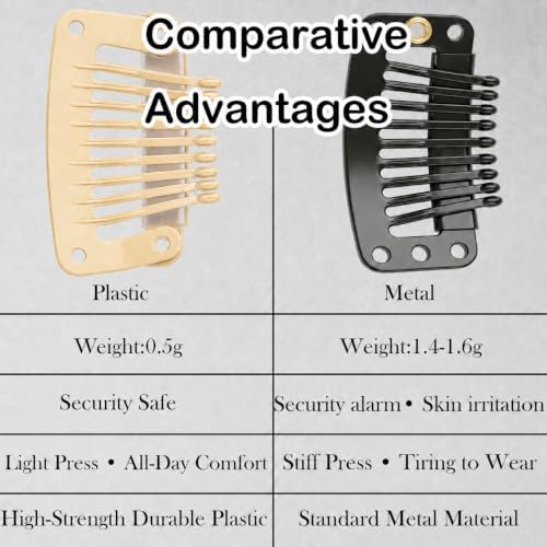 9-Tooth Plastic Wig Clips, Beige Hair Extension Clips, 6 Pack - Image 2