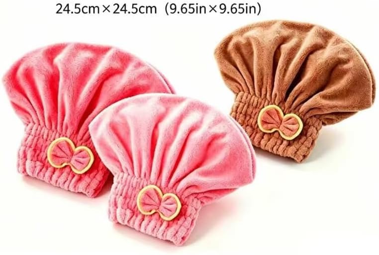 3 Pcs Microfiber Hair Drying Towels, Ultra Absorbent Cap Bowknot Turban for Women Adults or Girls, Multicolour(Beige，Pink，Light red) - Image 2