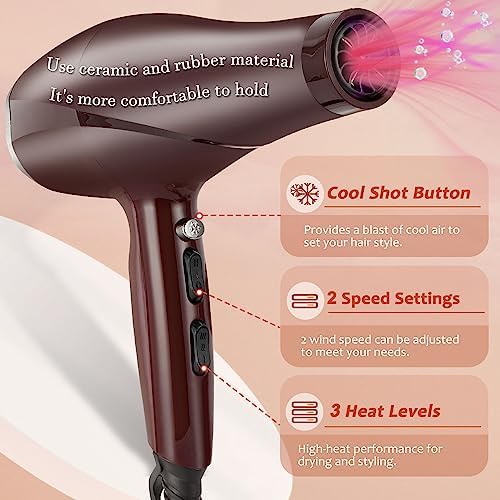 2000 Watt Hair Dryer, ARDIRO Blow Dryer with Diffuser Comb Concentrator for Women Men, Negative Ionic Quiet Hairdryer with Powerful Fast Dryring AC Motor for Curls - Image 5