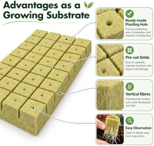 Halatool 1.5 Inch Rockwool Cubes for Hydroponics, 98 Pcs Seed Starter Plugs - Image 3