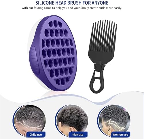 FIABC Silicone Curl Brush,Africa Comb,Magic Curly Hair Brush Twist Hair,Afro Pick,Men Women Boys Girls Wave Curler Tool,1 Set (Purple) - Image 5