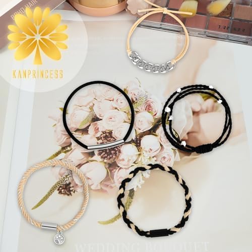 KANPRINCESS 5Pcs Boho Hair Tie Bracelet, Elastic Ponytail Bands for Women - Image 7