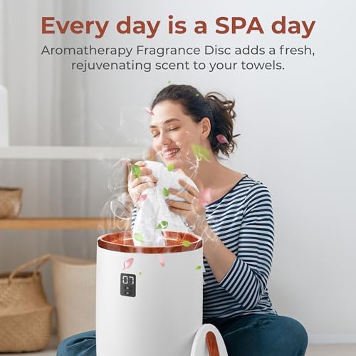 SereneLife Towel Warmer Bucket Style – Portable Blanket Heater with Fragrant Disc Holder, LED Display and Adjustable Timer, Holds 2 Large Towels, Auto Shut-Off, Bathroom Towel Warmer (Cherry) - Image 3