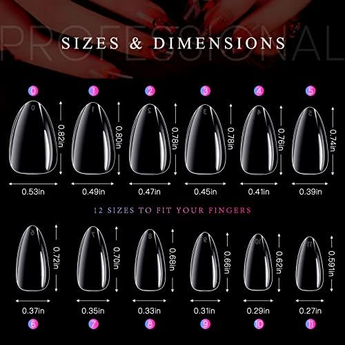Krofaue 240PCS Almond Nail Tips, Flexible Gel Clear False Nails, 12 Sizes - Image 5