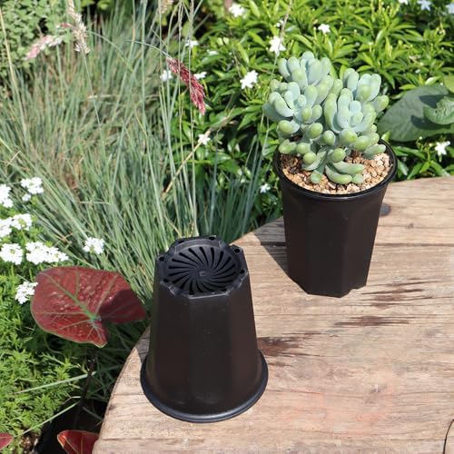 14 Pack 4.40 Inch Black Plastic Deep Nursery and Seedling Pots, Round Planter Container for Transplanting, Cutting, Succulent - Image 4