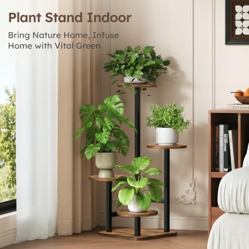 Plant Stand Indoor - 4 Tiered Indoor Plant Stand, Metal Plant Shelf Plant Holder, Ideal for Living Room, Garden, Patio, Balcony (Black Brown) - Image 2