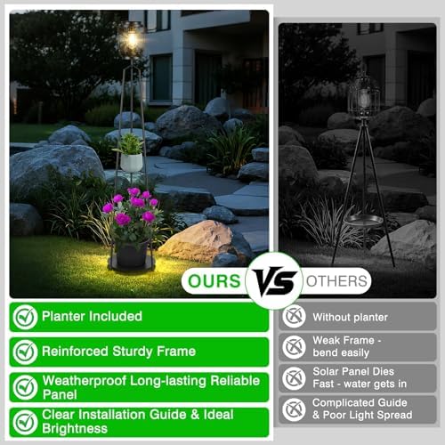 TOWPONICS 52.4" Solar Floor Lamp with Plant Stand, 2-in-1 Outdoor Planter - Image 4