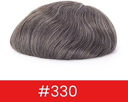 Lordhair Toupee for Men with 100% Human Hair, 0.08mm Natural Skin Hair Pieces Replacement for Men Base Size 8x10 inch Mens Toupee V-looped Hair System Dark Light Brown Mixed 30% Gray Hair#330 - Image 2