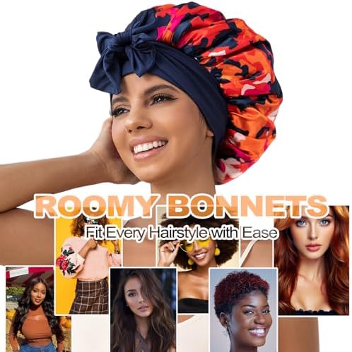 GDTOGRT Satin Silk Bonnet for Sleeping Women - Double Layer Sleep Hair Bonnets Caps for Curly Braid Hair with Tie Band - Image 2