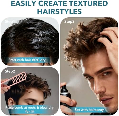 Texture Comb,Volumizing Fluffy Texture Styling Comb,Men’s Voluminous Wide-Toothed Hair Comb,Wide-Tooth Texturizing Styling Tool for Volume & Fringe Parting,Textured Grip Tool for Men (Pink) - Image 4