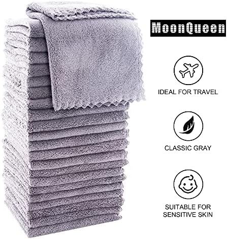 MOONQUEEN Ultra Soft Premium Washcloths Set - 12 x 12 inches - 72 Pack - Quick Drying - Highly Absorbent Coral Velvet Bathroom Wash Clothes (Light Grey) - Image 6