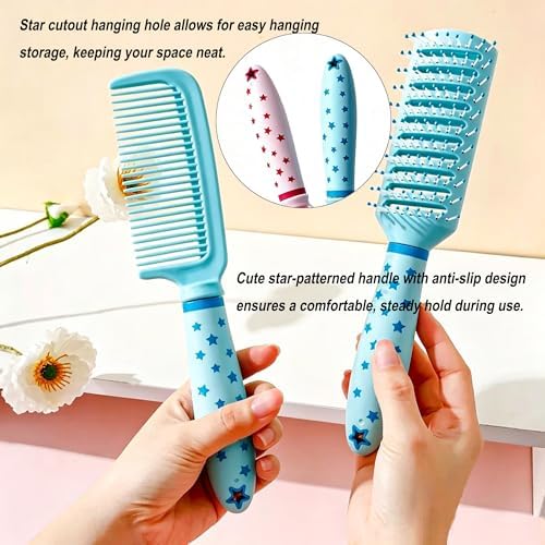 4 Pieces Hair Brush Set Detangling Hair Brush Hair Comb Set For Women Girls Gifts Cute Shaped Hair Combs Hair Brushes Handheld Mirror Sets Massage HairBrush with Air Cushion For Wet Dry Hair (Pink) - Image 4