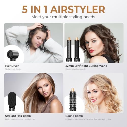 5 in 1 Blow Dryer Brush Set, Detachable Hair Dryer Brush & Hot Air Styler, Auto Air Curling Wrap Styler, Ionic Hair Styling Tools for Straighten/Curl/Dry/Volumize/Smooth as Gift - Image 2