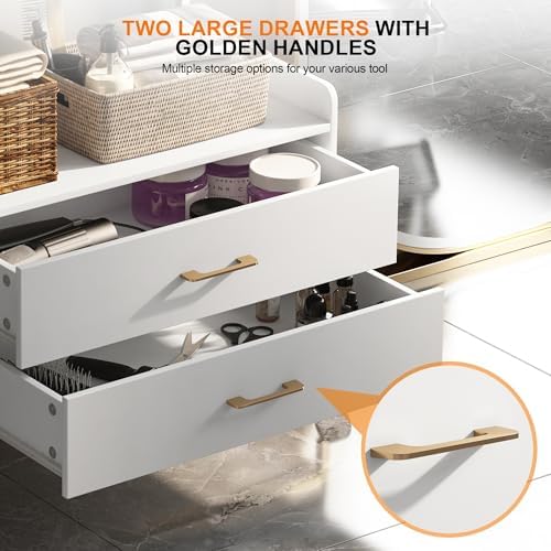 Salon Rolling Trolley with Lockable Wheels Barber Cart with Storage Drawer Mobile Hair Station Cabinet for Beauty Makeup Esthetician Spa Massage (White+one Shelf+Two Drawers) - Image 3