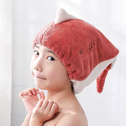 Hair Drying Towel for Kids Girls, Cute Cartoon Absorbent Quick Drying Bath Wrap Set for Bathing, Spa, Swimming Pool, Soft Microfiber Cap for Curly Long & Wet Hair, Red - Image 4