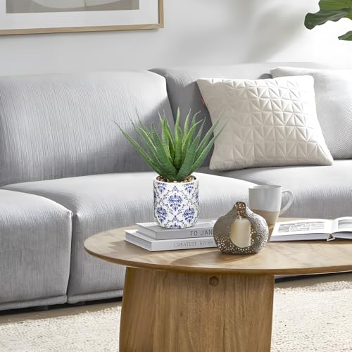 Briful Agave Plants Artificial Succulents Fake Plant in Blue Vase, 9'' Tall Realistic Faux Aloe Vera for Home Decor Indoor Centerpiece Table Kitchen - Image 4
