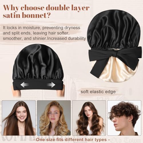 CHLINS Double Layer Satin Bonnet for Sleeping, Hair Bonnet for Curly Hair - Image 3
