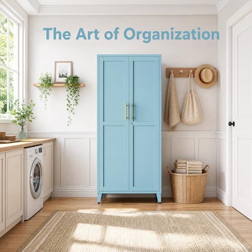 Metal Storage Cabinet with Lock,Blue Steel Tool Cabinet with 3 Adjustable Shelves,61 Tall Freestanding Heavy Duty Garage Locker for Home Office Kitchen 61" H X 27.6" W X 13.8" D - Image 7