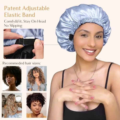 YANIBEST Adjustable Satin Bonnet to Reduce Frizz, Silk Feeling Hair Wrap - Image 4