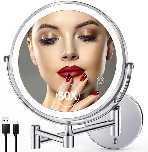 Wall Mounted Lighted Makeup Mirror: Double Sided 1X/30X Magnifying Mirror by SANFANGIE