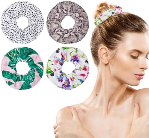 Hair Towel Scrunchies 4-Piece Microfiber Oversized Dry Multi Print by Yonchic