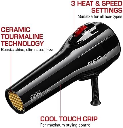 RED by Kiss Handle-Less 2200W Ceramic Tourmaline Hair Dryer, 3 Heat Settings, Pro Blow Dryer with Comb Attachment, Ionic for Frizz-Free Shine, Detangler & Straightening for 4C - Image 3