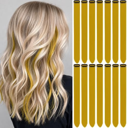 Gold Hair Extensions Clip in Synthetic Colored Hairpieces 14 PCS by LADYAMZ