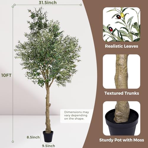 Artificial 10FT Olive Tree Indoor, Tall Faux Olive Tree with White Planter - Image 2