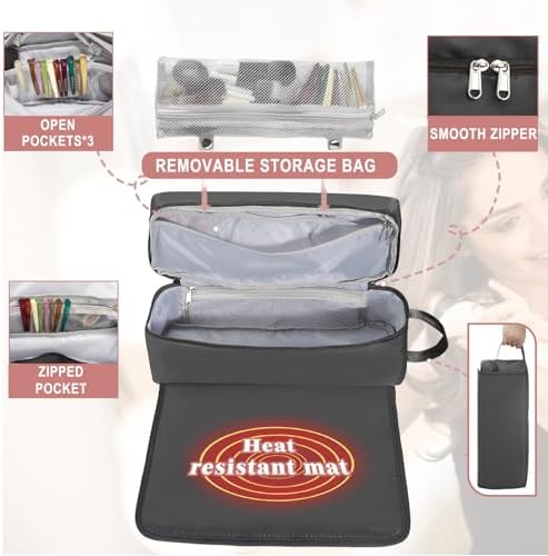 Hair Tools Travel Bag with Heat Resistant Mat Hair Styling Accessories Storage Case for Hair Dryer Flat Iron Straightener Curling Iron Haircare Accessories Travel Essentials for Women - Image 4