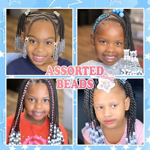 NAISKA 108PCS White Hair Beads Clear Beads for Hair 10 Styles Loc Bead Acrylic Assorted Bead Transparent Loc Jewelry Cute Braids Accessories for Kids Girls - Image 3