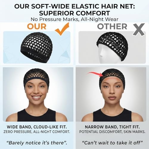 2 Pcs Premium Mesh Hair Net for Sleeping - Ultra-Wide Soft Band, Breathable Crochet Hair Wrap for Silk Press, Shower - Image 3