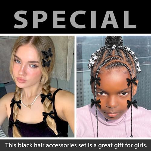 Black Hair Beads for Braids 100PCS Satin Hair Bows Embroidery Butterfly Hair Clips Gradient Large Beads Dreadlock Acrylic Pony Beads Hair Accessories for Women - Image 3