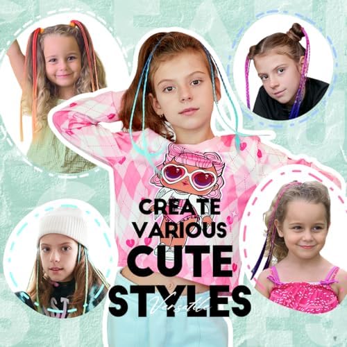 Dreamlover Rainbow Braided Hair Extensions for Kids, 12 Pieces - Image 6
