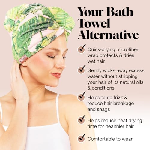 Kitsch Microfiber Hair Towel Wrap for Women - Microfiber Towel, Super Absorbent, Quick Dry, Anti-Frizz - for Long and Short Hairs, Turbans for Women, Hair Wrap - Palm Leaves - Image 5