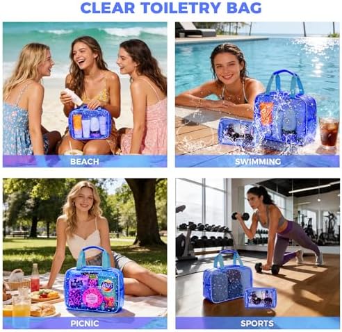2PCS Clear Star Print Waterproof Makeup Bag, Lagre PVC Cosmetic Pouch with Zipper, Travel Toiletry Organizer for Women, Small Personal Item for Travel, Business Trip, Gym & Daily Use (Dark Blue) - Image 6