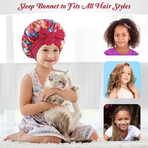Silk Bonnet for Kids, Satin Hair Bonnet for Sleeping with Tie Band - Image 2