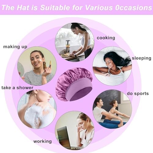 4Pcs Silk Satin Bonnets for Sleeping - Elastic Wide Band Wrap for Black Women Men,Silk Bonnets for Curly Hair,Large Hair Cap for Sleeping (Black+Purple+Blue+Green) - Image 5
