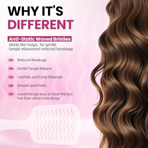 Detangling Brush for All Wet or Dry Hair Types, Pain-Free Brushing Durable, DuoFlex Anti-Static Bristles, Lightweight Handle, Vented Wave UltraFlex Hair Brush(Rose Dark Pink) - Image 3