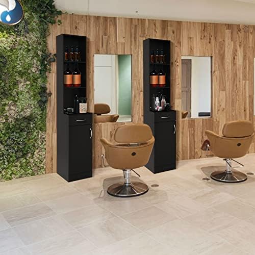 OmySalon Salon Hair Styling Station, Barber Storage Cabinet, Salon Equipement with 5 Compartments, 1 Drawer, 1 Door (Black) - Image 5