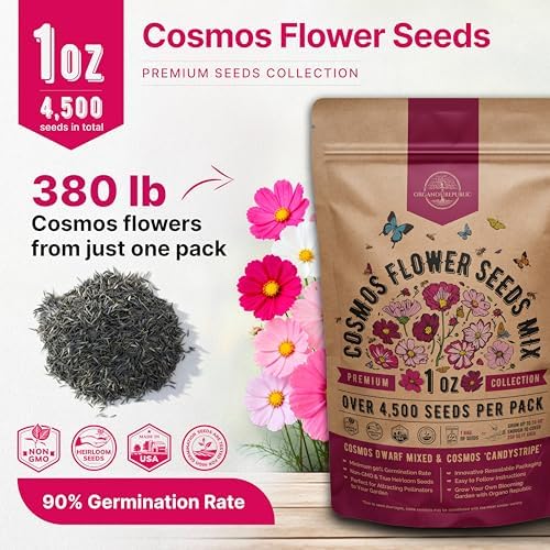 Cosmos Flower Seeds Pack 1 oz - 4,500 Non-GMO Heirloom Annual Seeds for Planting Indoor & Outdoor Gardening, Flower Seed for Garden in Resealable Packet, Floral Mix for Pollinators Perennial Mix - Image 3